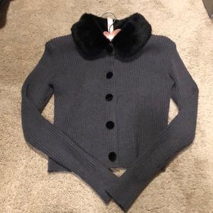ZARA faux-fur collar cardigan.
